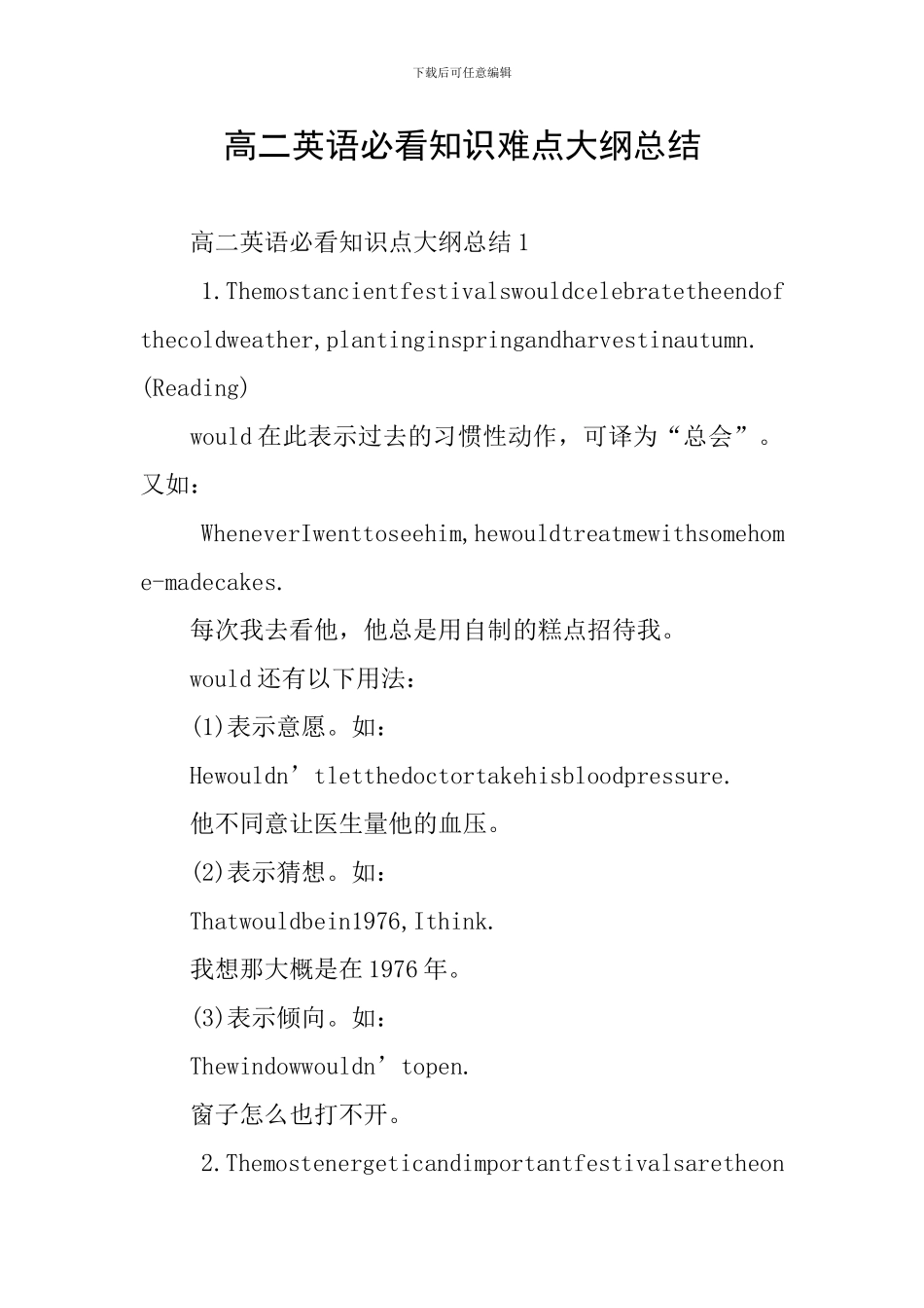 高二英语必看知识难点大纲总结_第1页