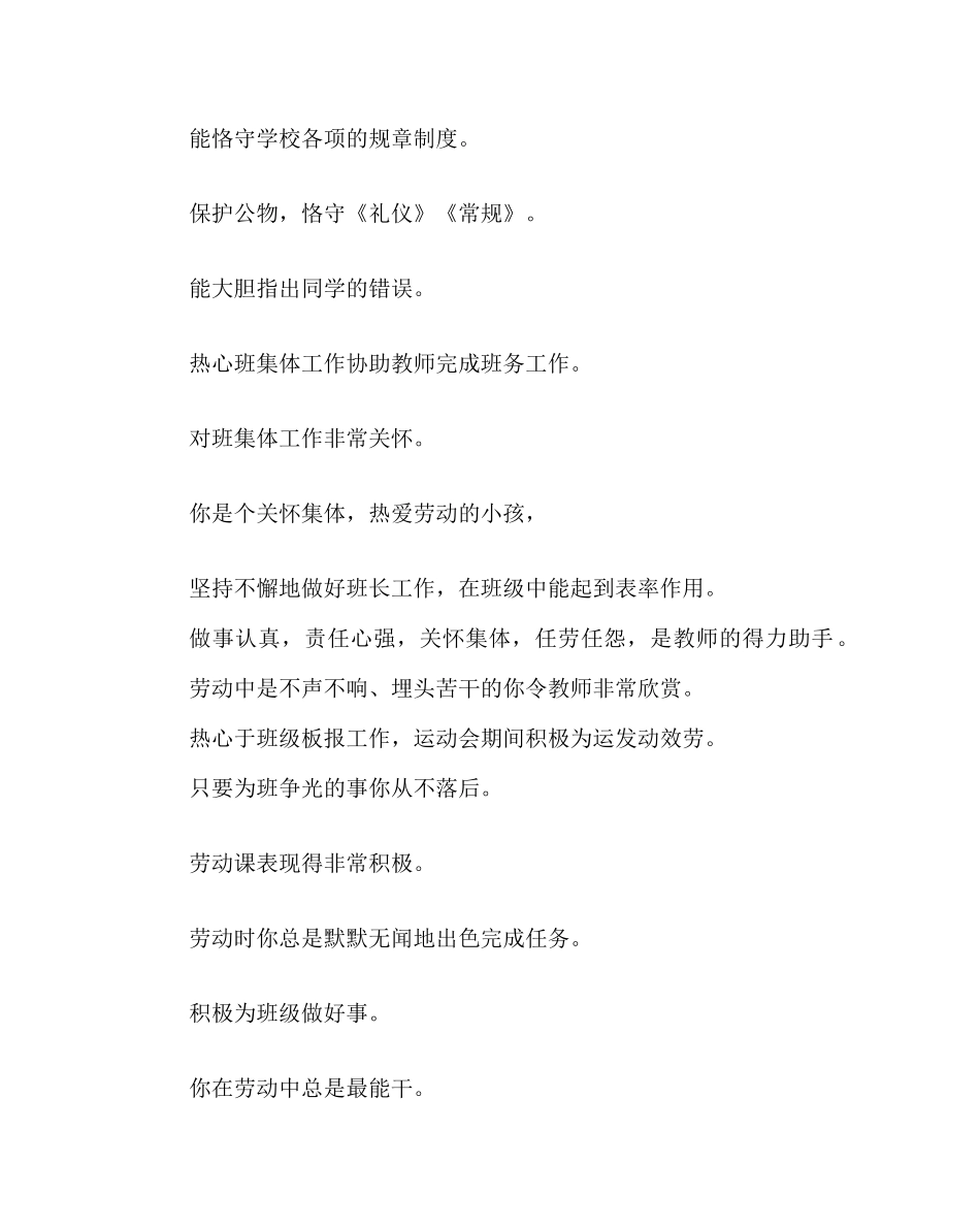 班主任工作范文生评语集锦(班务方面) _第2页