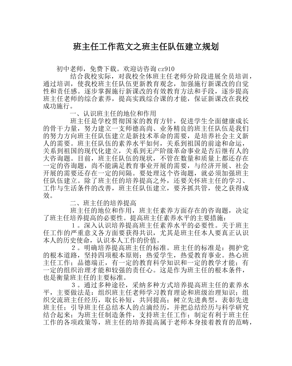 班主任工作范文班主任队伍建设规划 _第1页