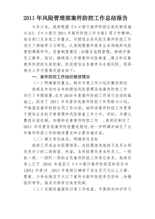 风险管理部案件防控工作总结报告
