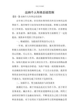 出纳个人年终总结范例