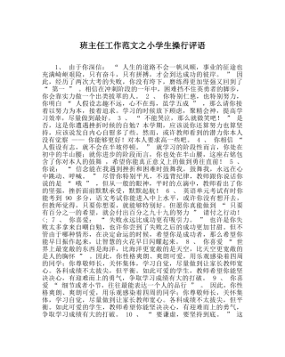 班主任工作范文小学生操行评语 