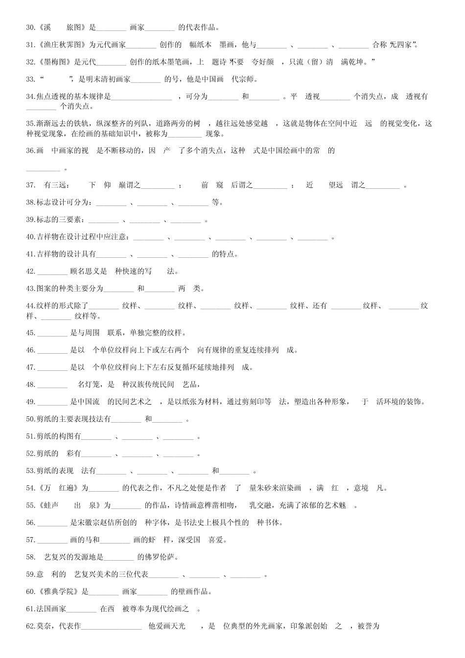 2020江西美术出版社七、八、九年级美术基础知识测试试卷+参考答案_第2页