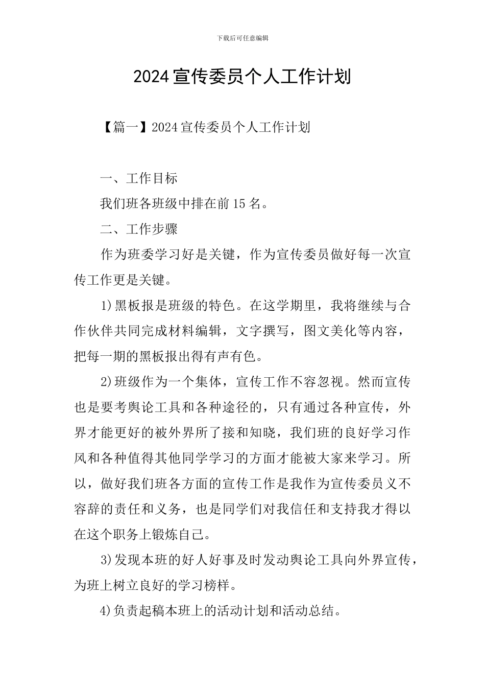 2024宣传委员个人工作计划_第1页