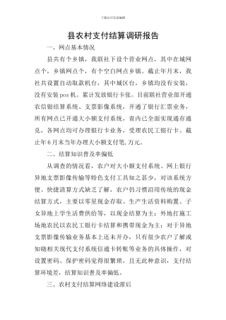 县农村支付结算调研报告