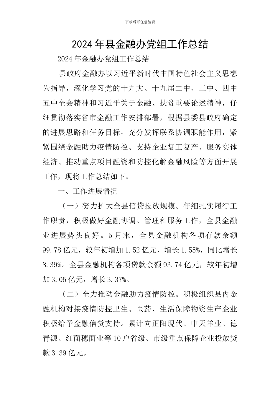 2024年县金融办党组工作总结_第1页