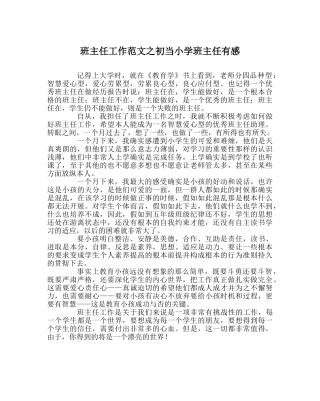 班主任工作范文初当小学班主任有感 