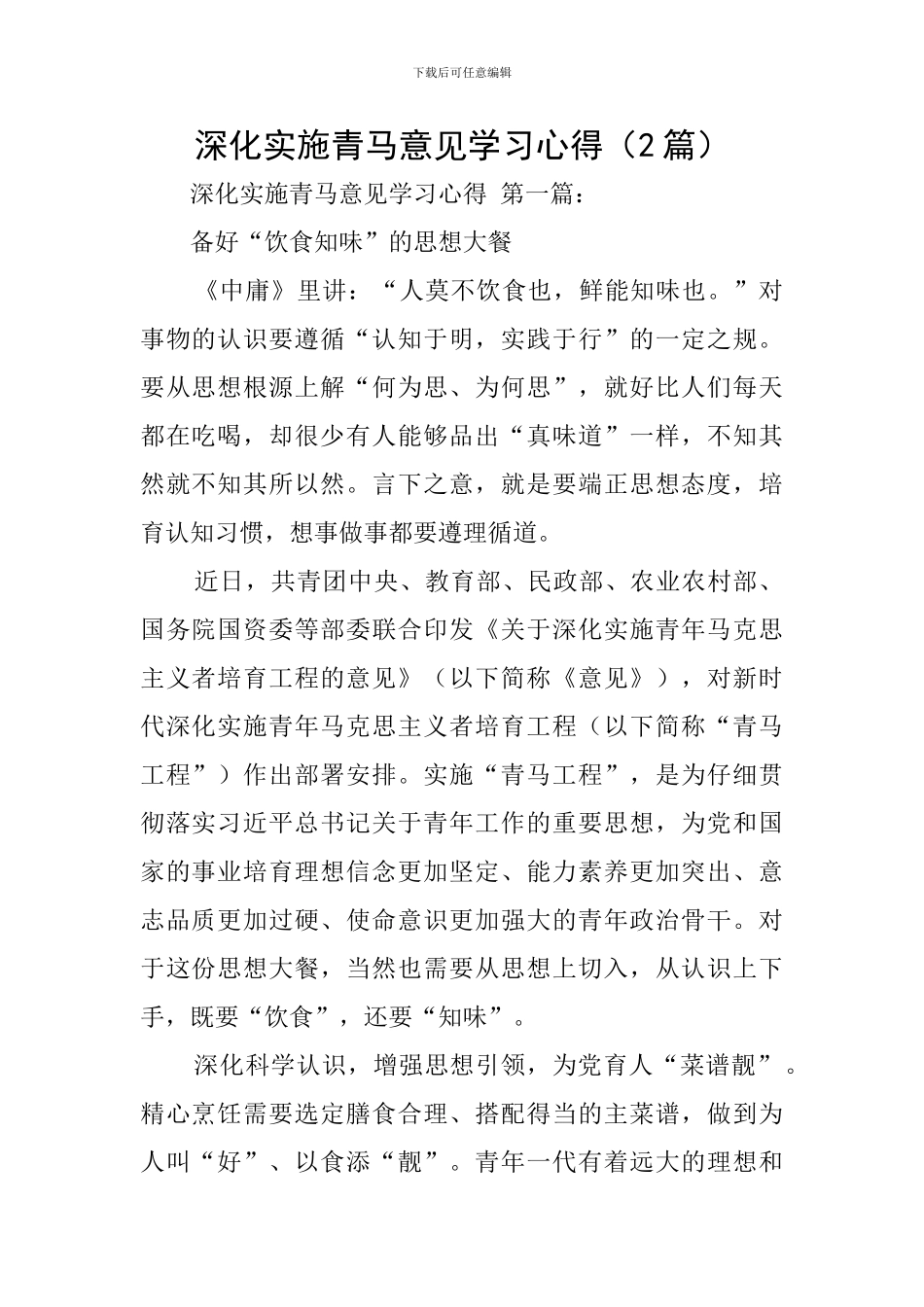 深入实施青马意见学习心得_第1页