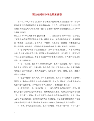 班主任对初生期末评语 