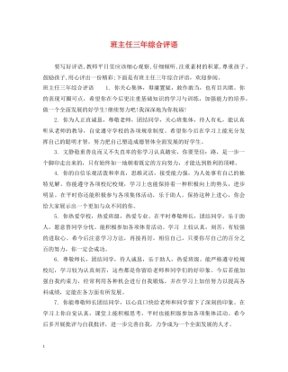 班主任三年综合评语 