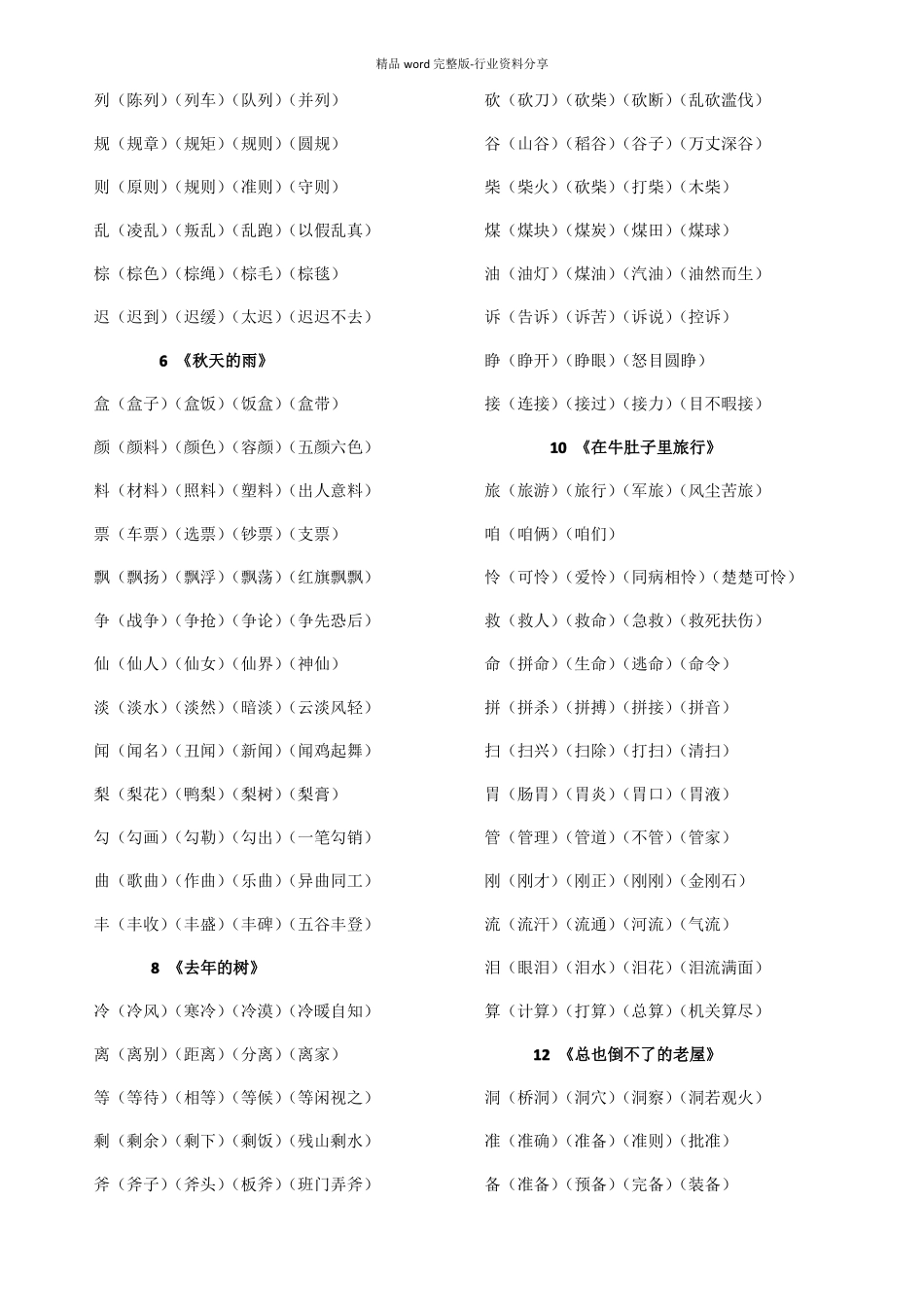 新人教版三年级上册语文会写生字组词全_第2页
