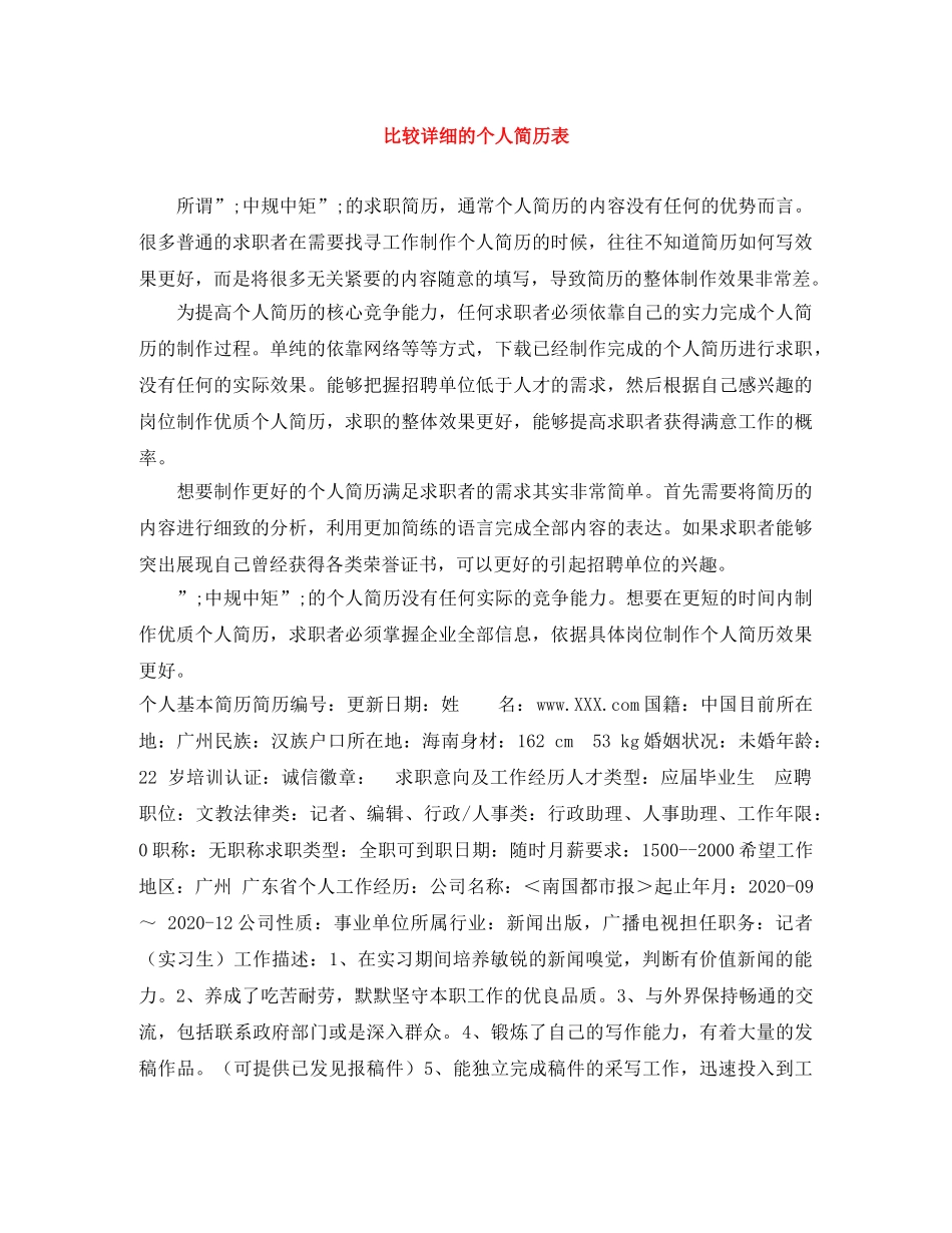 比较详细的个人简历表 _第1页