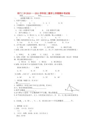 安徽省祁门20102011八级数学上学期期中考试卷 