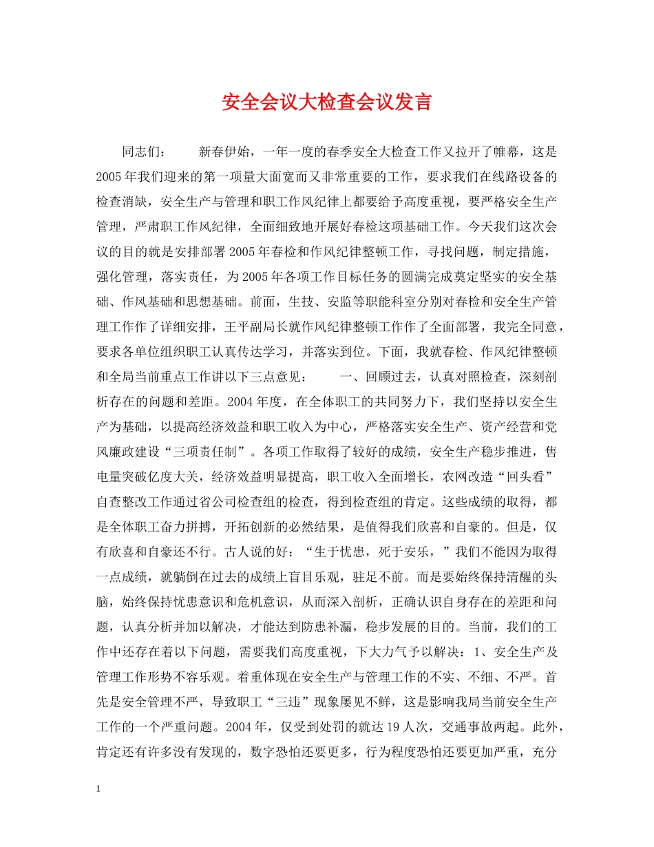 安全会议大检查会议发言 _第1页