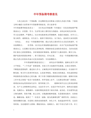 半年预备期考察意见 