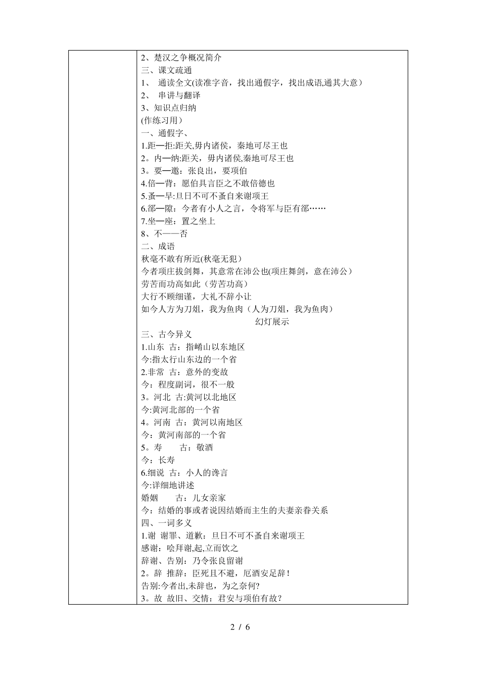 鸿门宴优秀优秀教案_第2页