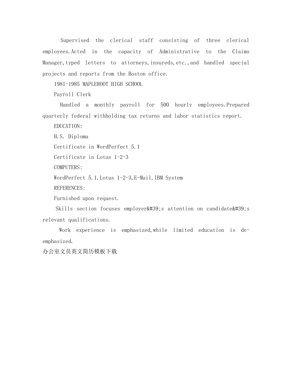 办公室文员英文简历模板下载_第2页