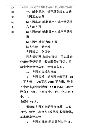 东方幼儿园办园情况说明