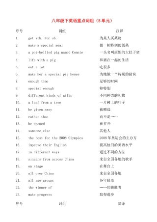 八级英语下册  unit810短语 人教新目标版