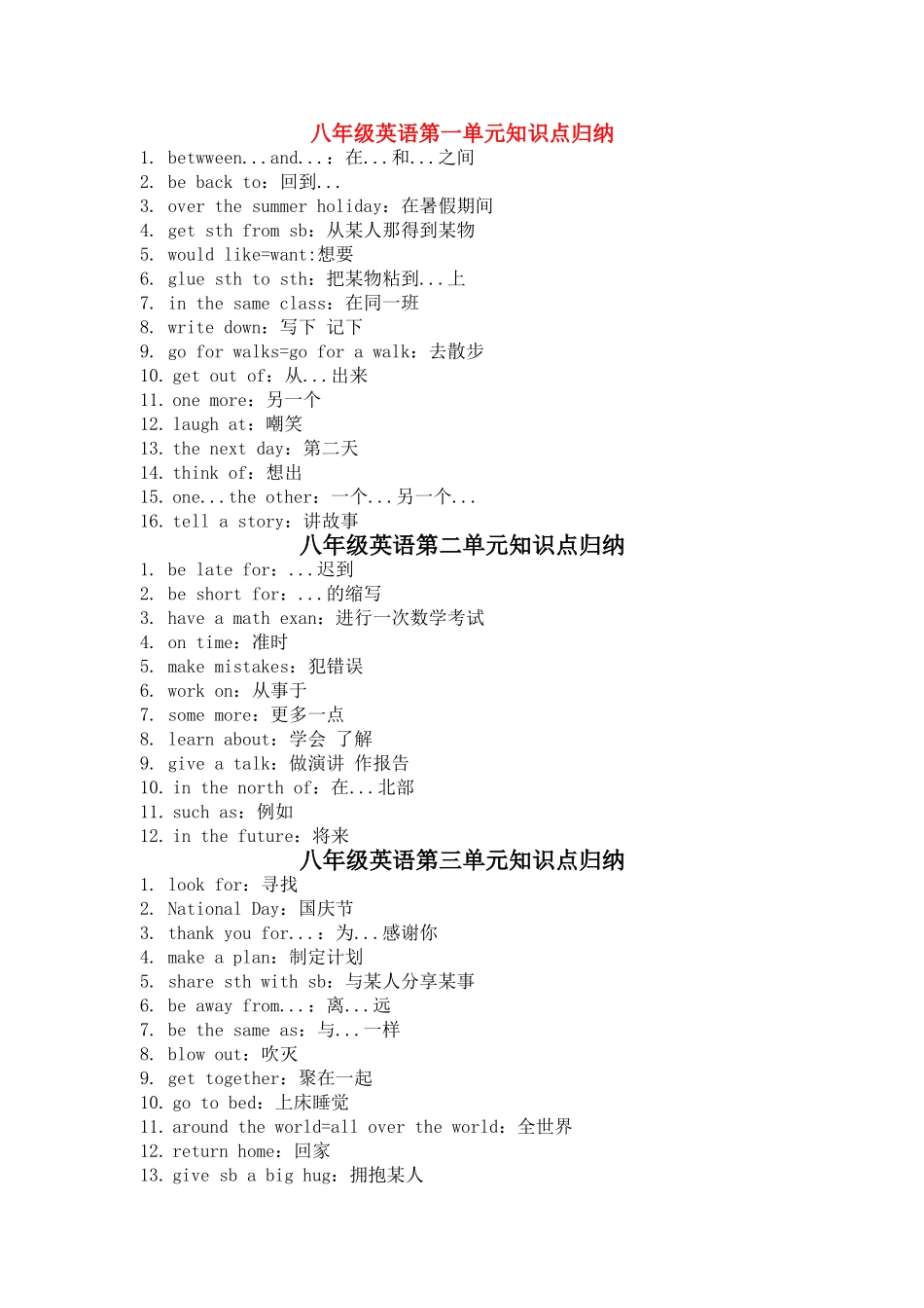 八级英语上册 知识点总结 冀教版_第1页