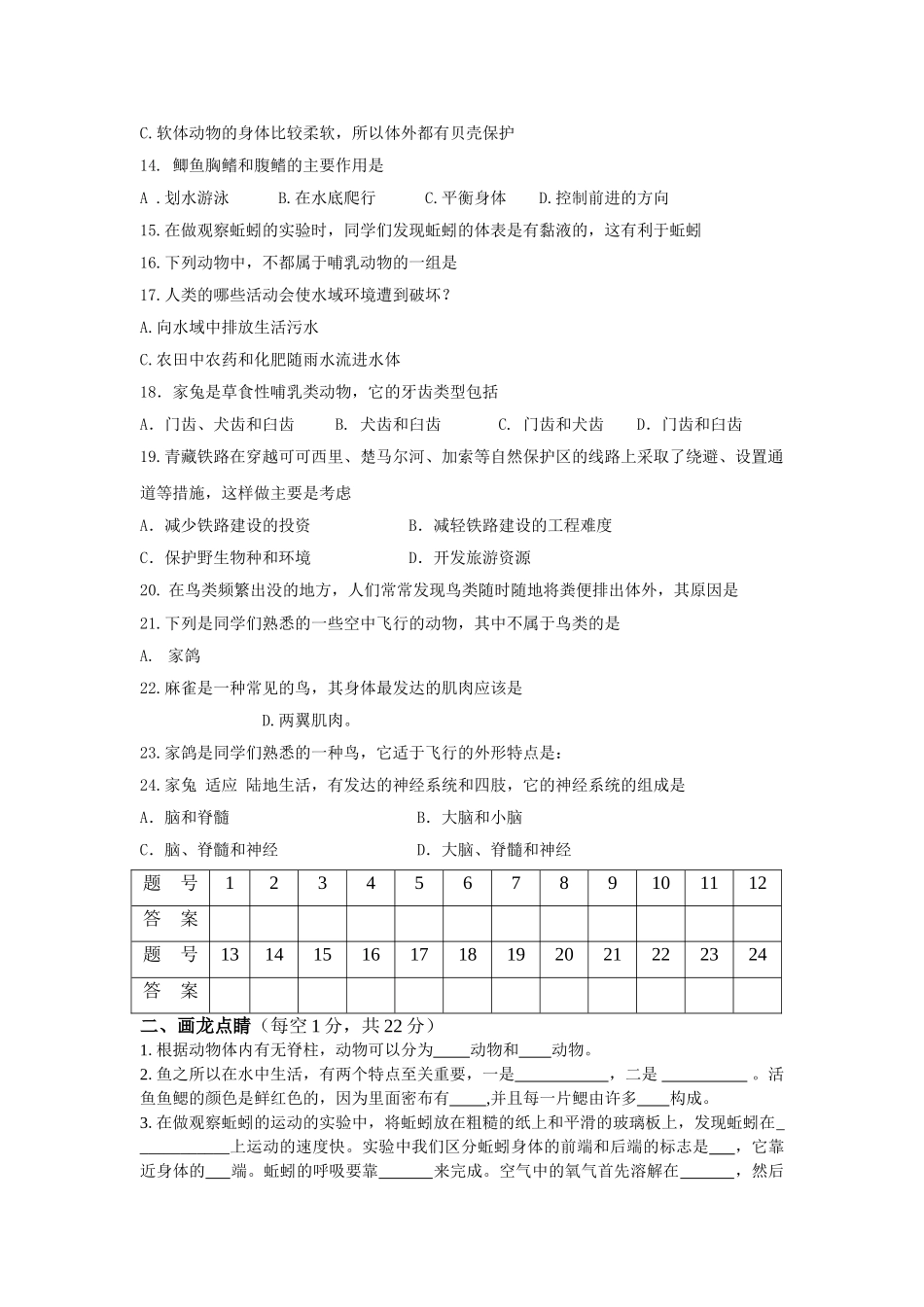 八级生物上学期第一次月考试题 人教新课标版_第2页