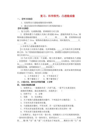 八级物理 科学探究凸透镜成像复习学案无答案 沪科版