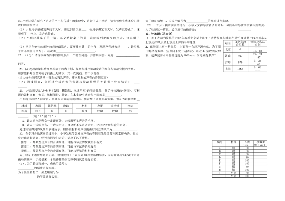 八级物理 声现象单元测试 沪科版_第2页