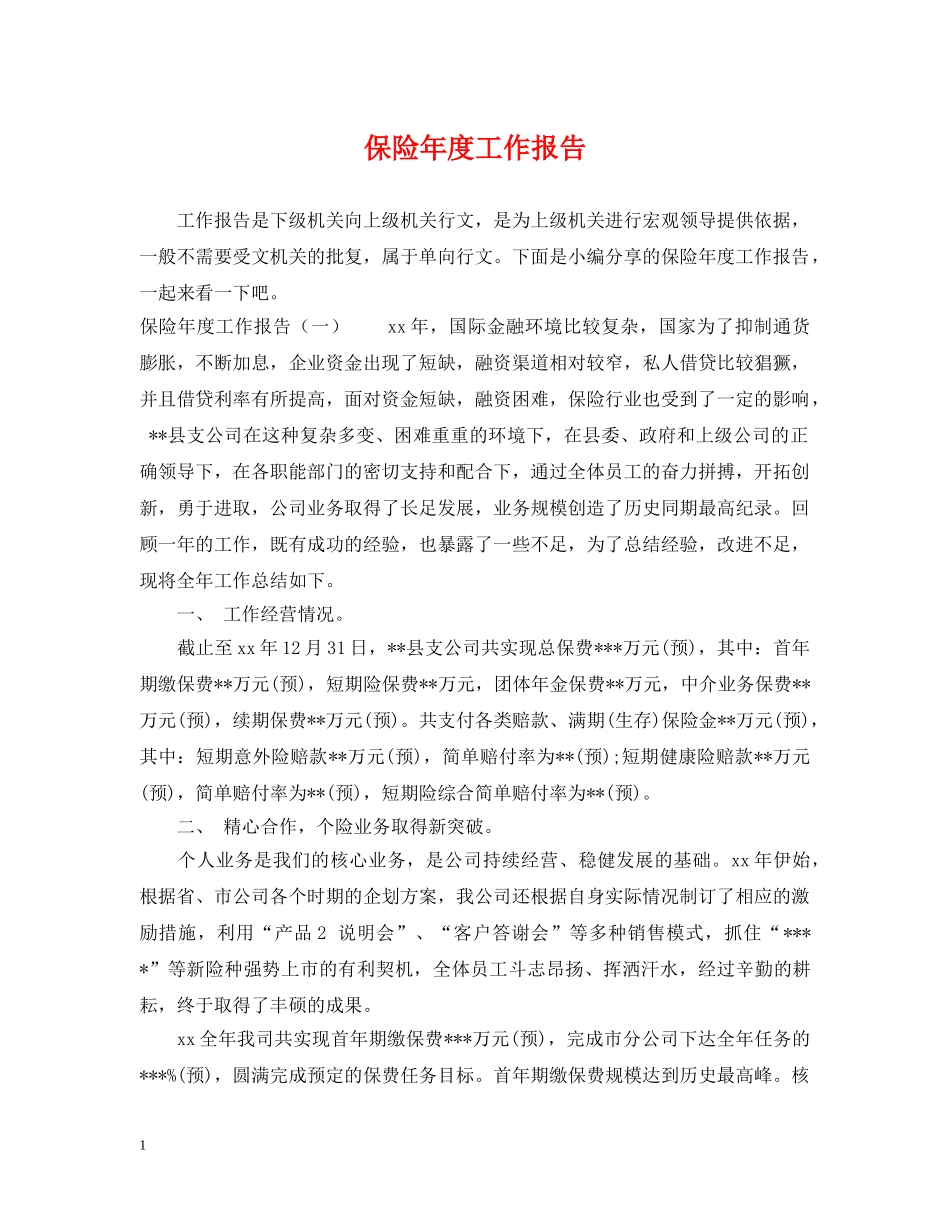 保险年度工作报告_第1页