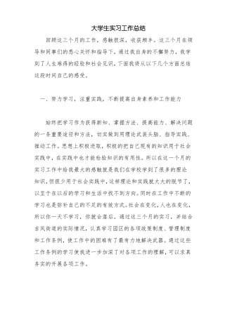 大学生实习期工作总结范文