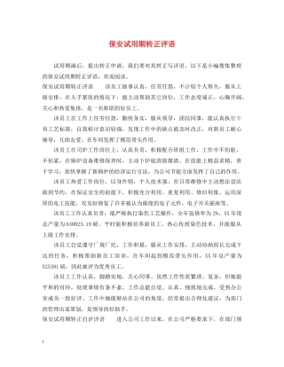 保安试用期转正评语