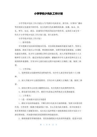 小学学校少先队工作计划