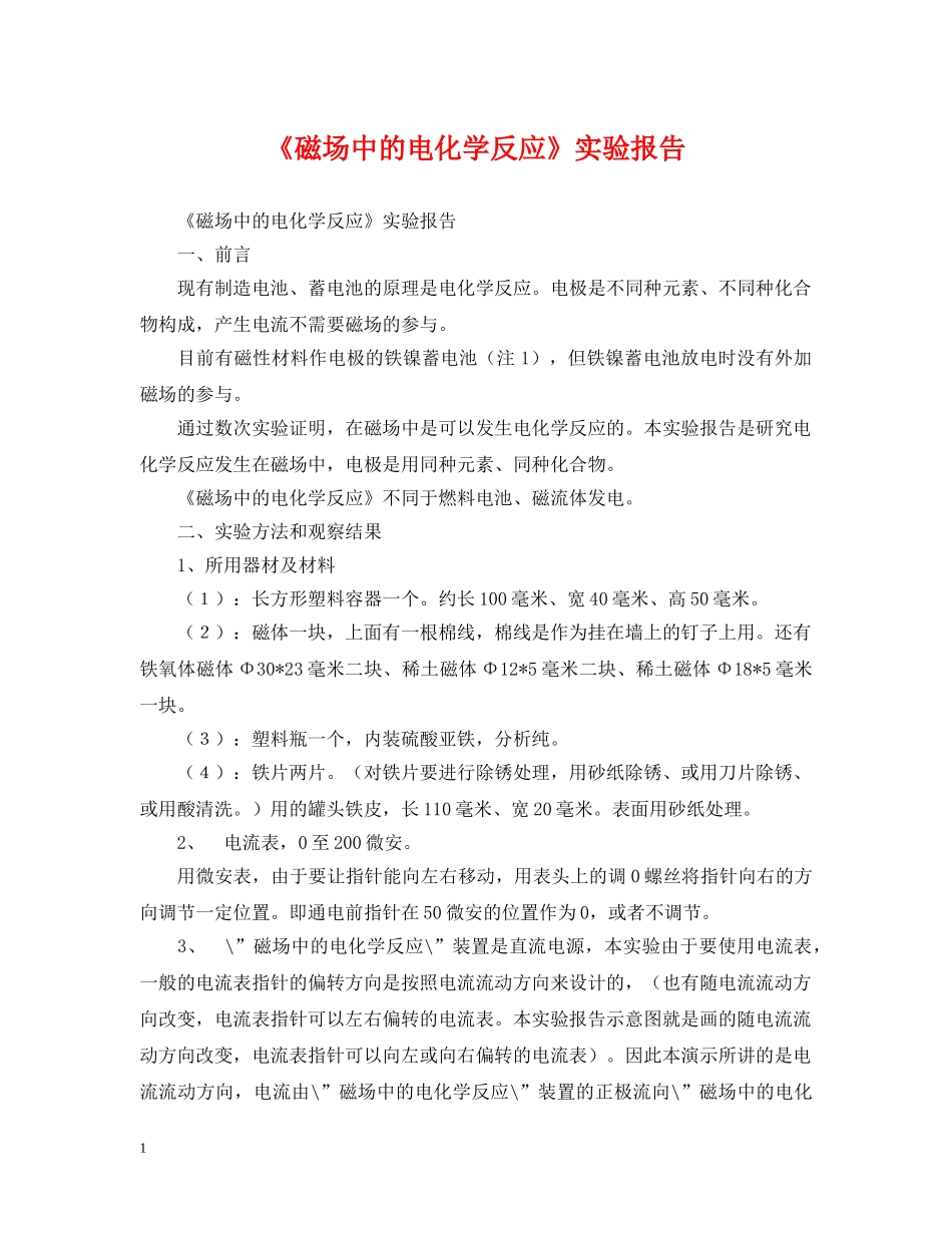 《磁场中的电化学反应》实验报告_第1页