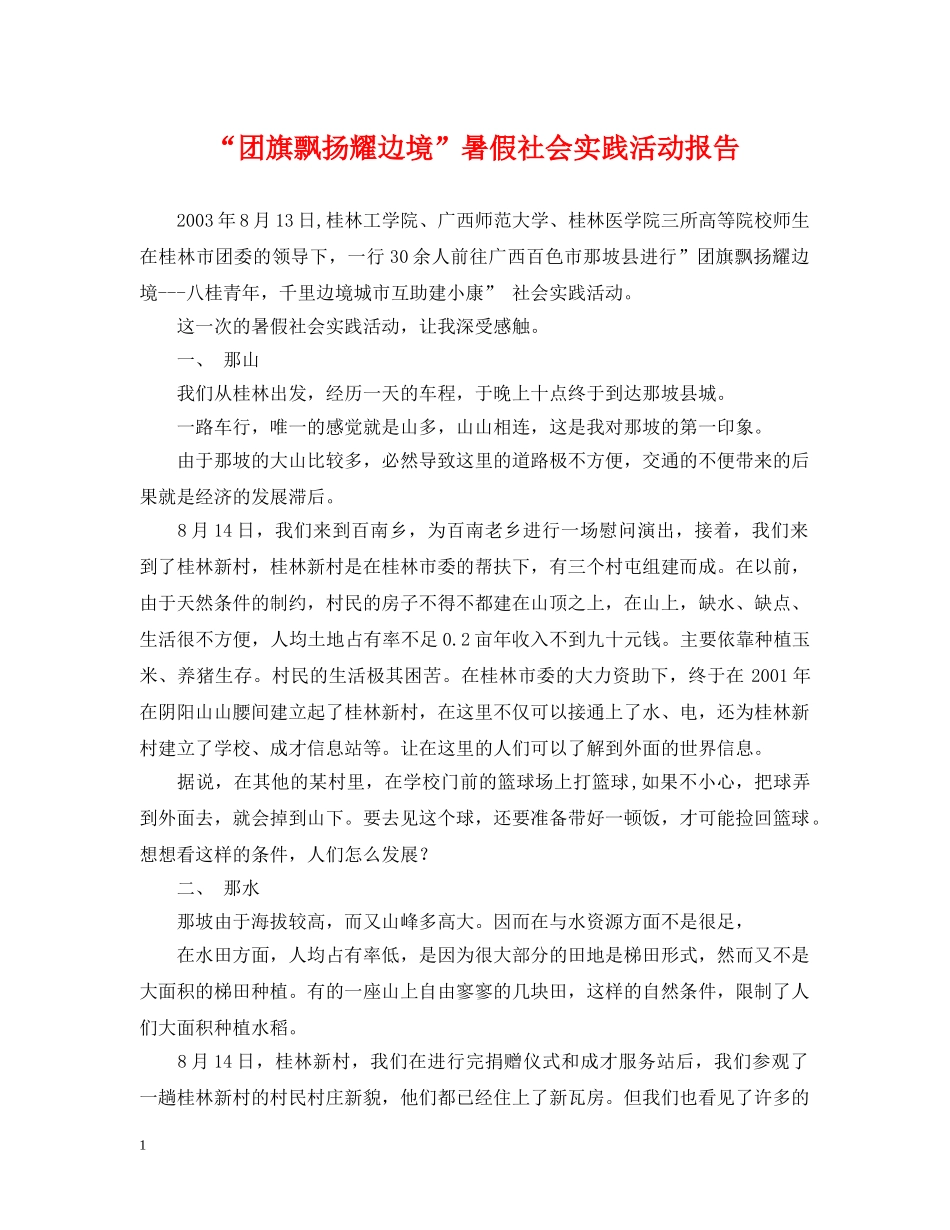 “团旗飘扬耀边境”暑假社会实践活动报告_第1页