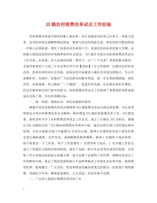 XX镇农村税费改革试点工作经验
