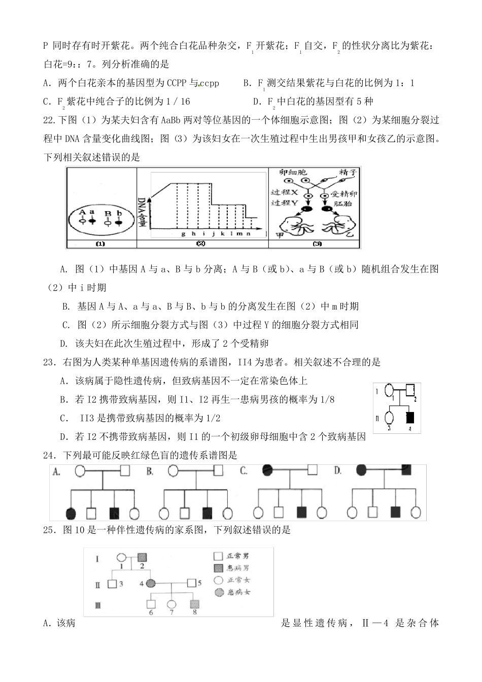 高中生物必修二前两章测试题_第3页