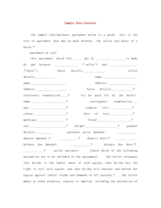 Sample Sale Contract