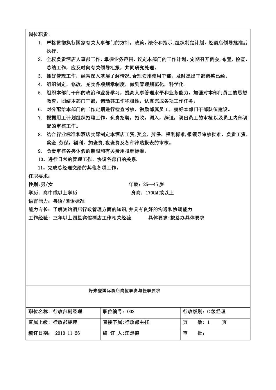 行政部经理岗位职责和任职要求_第3页