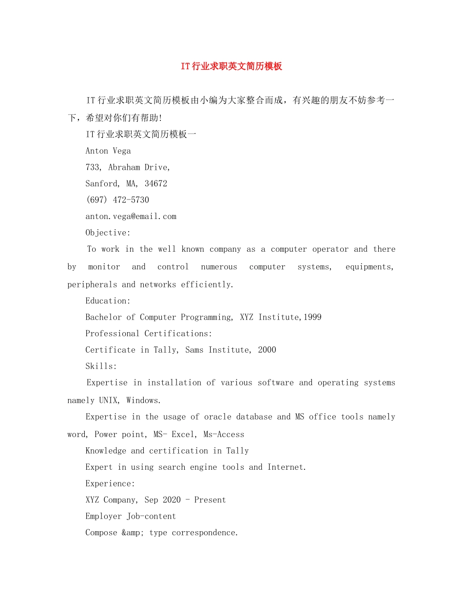 IT行业求职英文简历模板_第1页