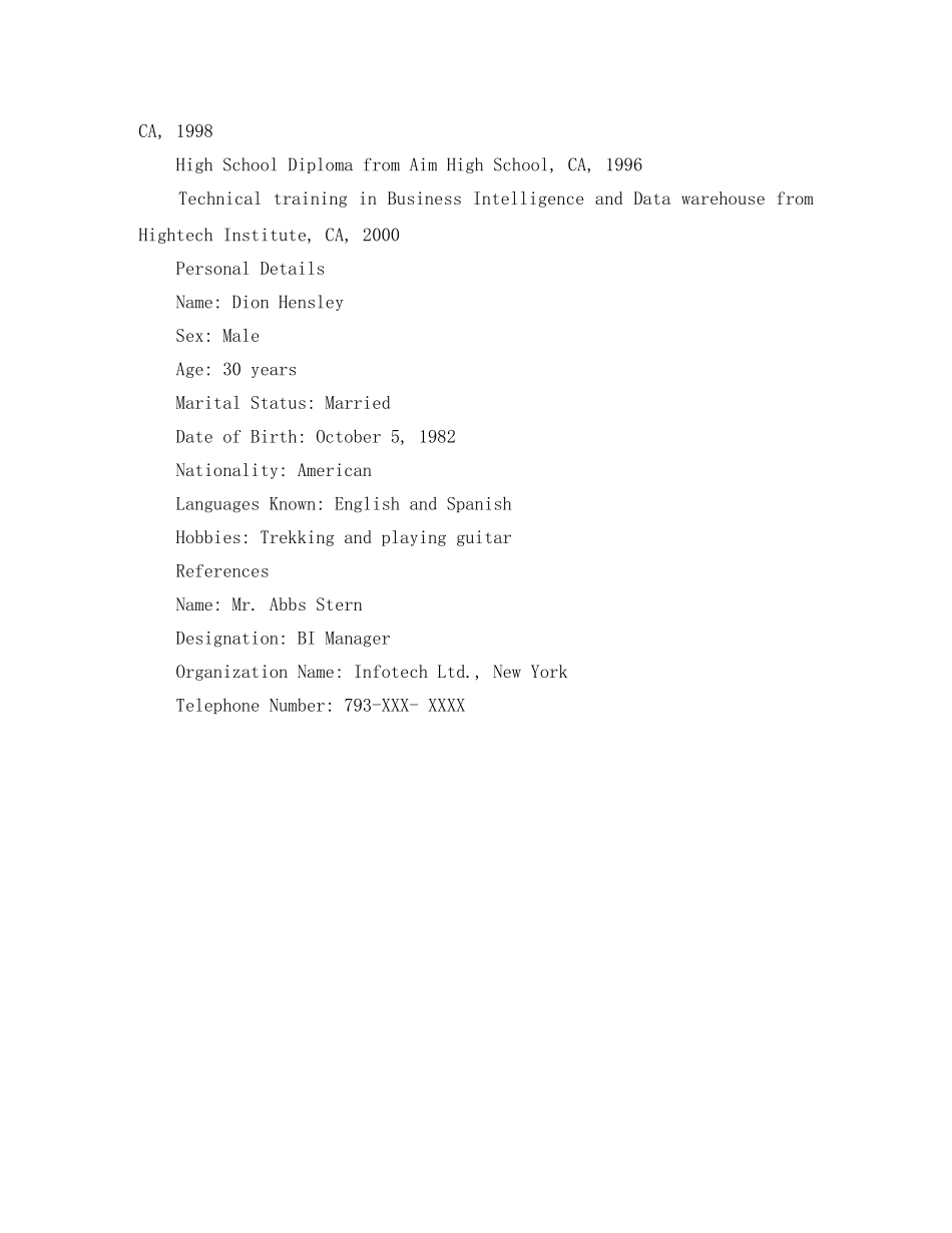 IT网络技术工程师个人英文简历模板_第2页