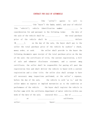CONTRACT FOR SALE OF AUTOMOBILE