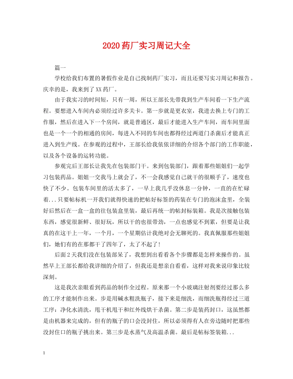 2024药厂实习周记大全_第1页