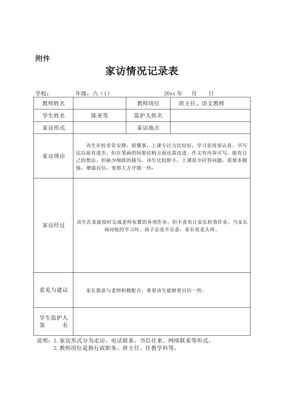 六年级家访情况记录表_第2页