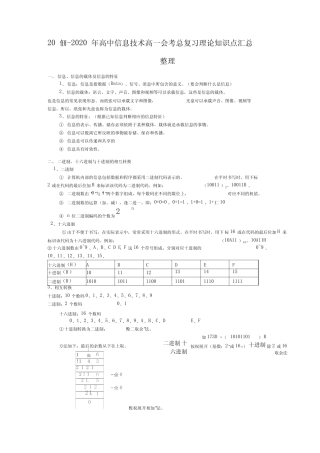 年高中信息技术高一会考总复习理论知识点汇总整理 