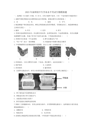 2023年广东省深圳市龙华区大浪实验学校一模生物试题(含答案)