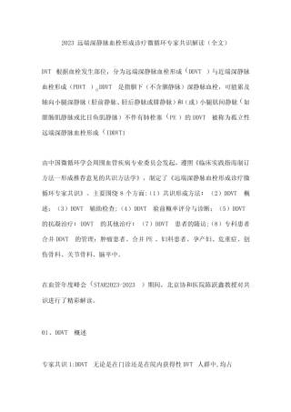 2023远端深静脉血栓形成诊疗微循环专家共识解读(全文) 