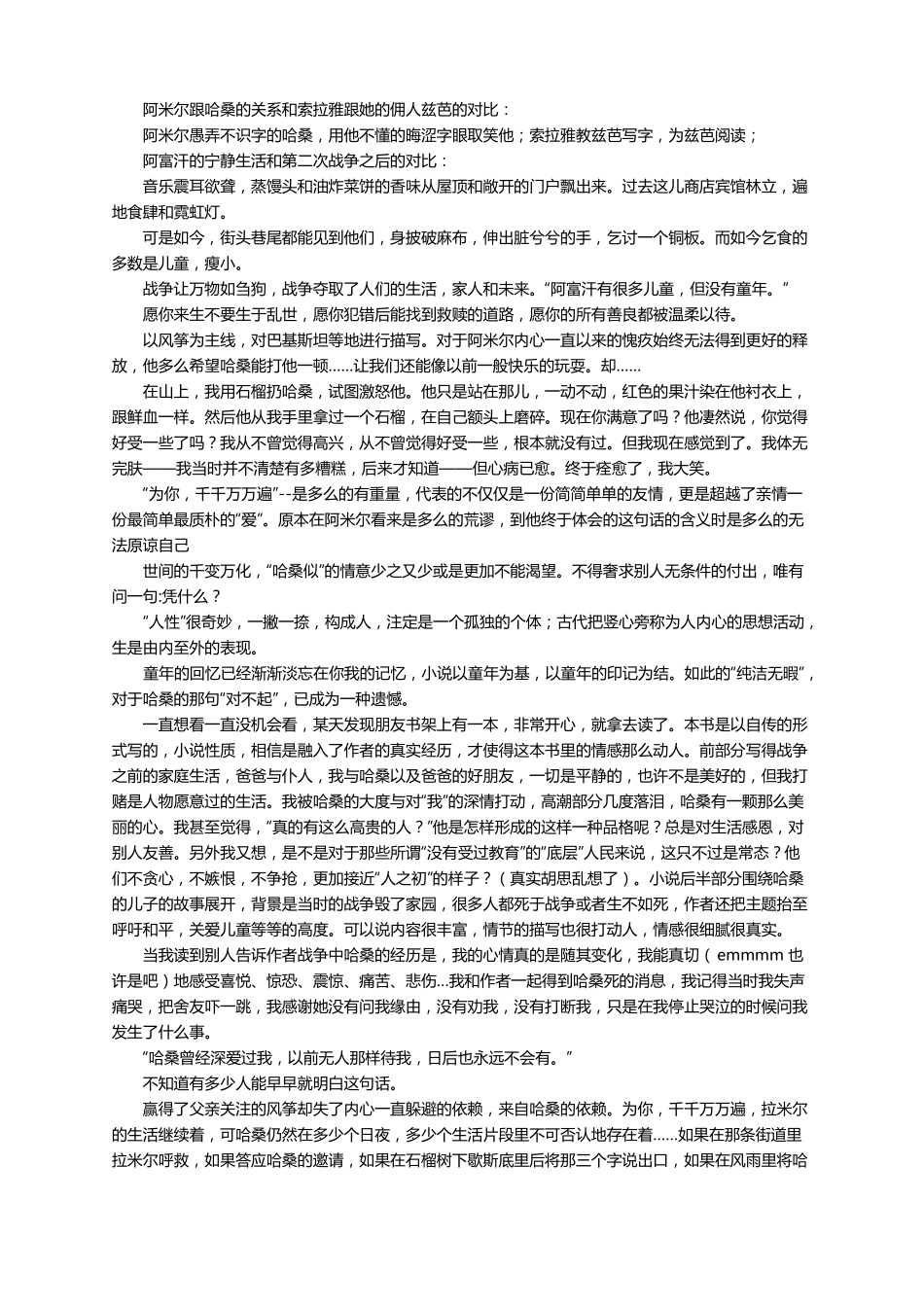 追风筝的人的读后感范文12篇_第2页