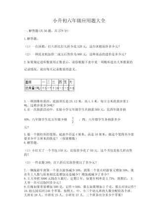 小升初六年级应用题大全附完整答案(易错题) 