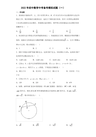 2022年初中数学中考备考模拟试题一