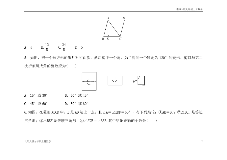 北师大版九年级上册数学特殊平行四边形测试题_第2页