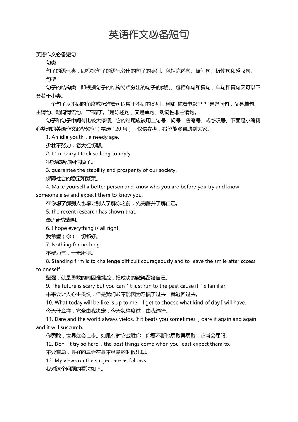 英语作文必备短句精选120句_第1页